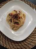 Espaguete a Carbonara com Alho Francês e Cogumelo Paris
