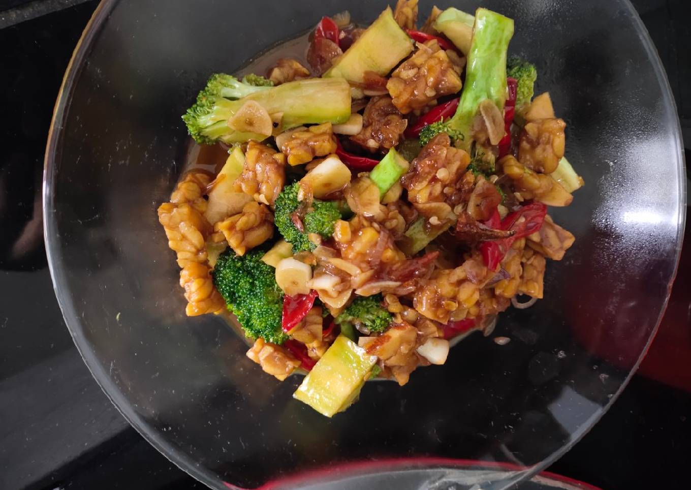 Tumis tempe brokoli lada hitam