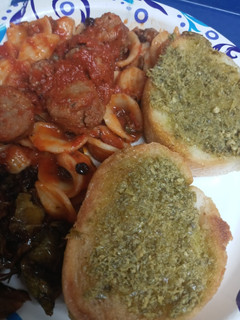 A picture of Orecchiette Pasta and Pesto Baguette.