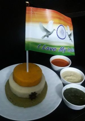 A picture of Tricolour dhokla.