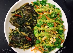 Hình của món Phile cá hấp xì dầu + salad sốt bơ healthy.