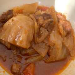 A picture of Balkan style cabbage and pork rib stew.