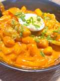Topokki Rice Cakes with Creamy Strawberry Sauce