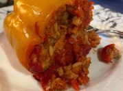 A picture of stuffed vegetarian bell peppers