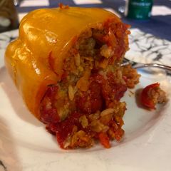 Stuffed Bell Peppers (Vegetarian) A picture of Stuffed Bell Peppers (Vegetarian).