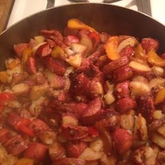 A picture of Sausage and potatoes .