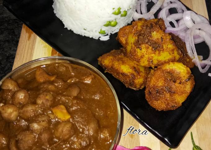 Recipe of Homemade Chole With mutter chawal &amp; jeera alu
