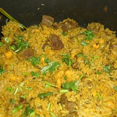 A picture of Beef Chole Rice.