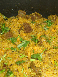 A picture of Beef Chole Rice.