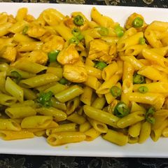 Saucy penne pasta A picture of Saucy penne pasta.