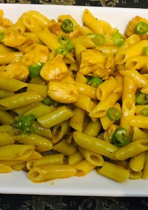 A picture of Saucy penne pasta.