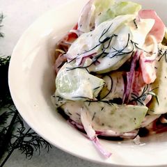 A picture of Creamy Cucumber and Tomato Salad.