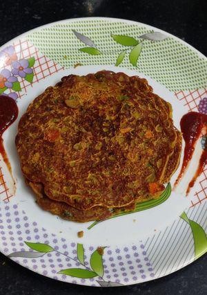 A picture of Sattu powder chilla - High protein breakfast.