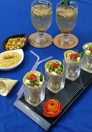 A picture of Papad Paneer cones with Paan Cooler.