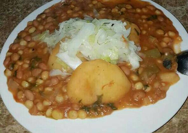 Healthy Recipe of Githeri with Irish potatoes and steamed cabbages