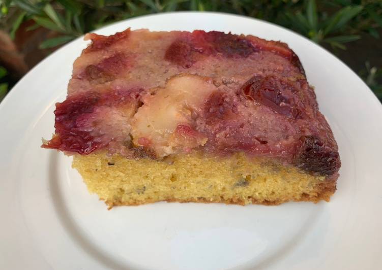 Pear, plum and strawberry pudding