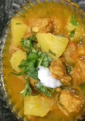 A picture of Moong dal badi or aloo ki sabji.