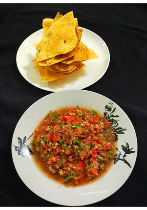 A picture of Tamatar Kuchumber/ Pico De Gallo / Fresco Salsa with Pappadum.