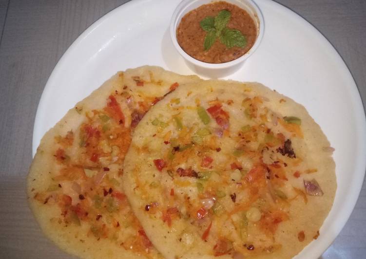 Steps to Prepare Any-night-of-the-week Rava uttapam with red chutney