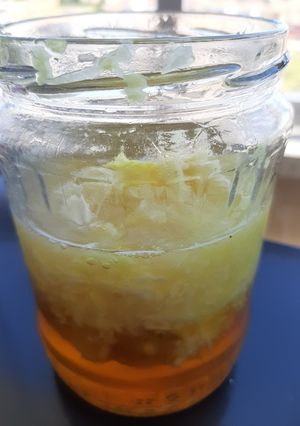 A picture of Garlic, ginger,lemon, honey fermented.
