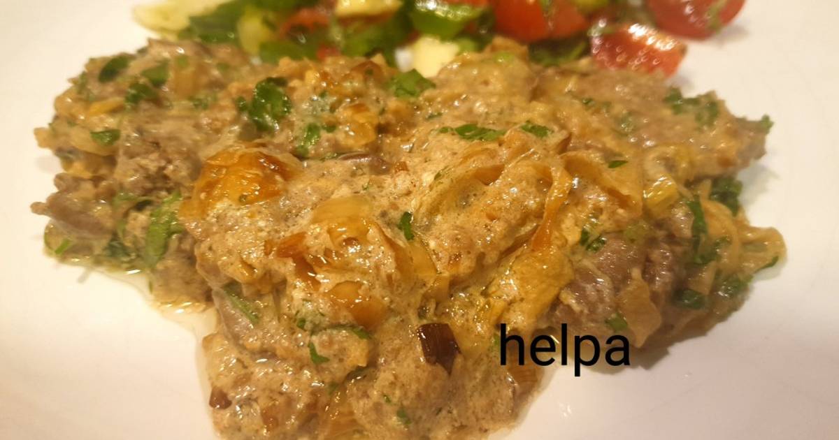 Печень с луком и яйцом