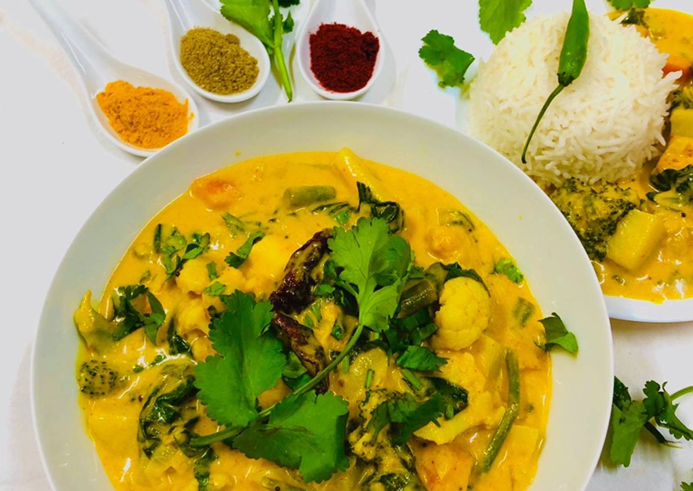 Mix veg with mango purée and coconut milk