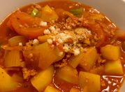 A picture of potato and ground pork