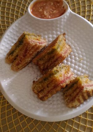 A picture of Tri colour Fruity Sandwich.