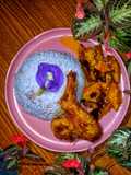 Nasi Bunga Telang, Terung Berlada Dan Ayam Berempah
