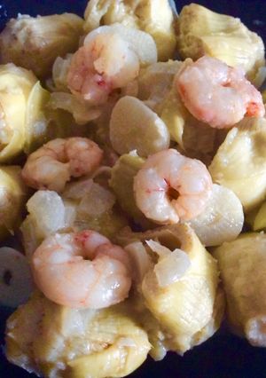 Foto principal de Corazones de alcachofa con gambas al ajillo🦐💚