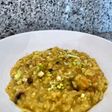 Risotto de calabacín, champiñón, gambas y queso mahón