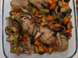 Jamoncitos de pollo con verduras y shiitake