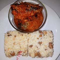 Rice& Beans with fish stew A picture of Rice& Beans with fish stew.