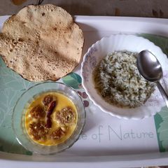 Mint rice with Kadhi Pakora A picture of Mint rice with Kadhi Pakora.