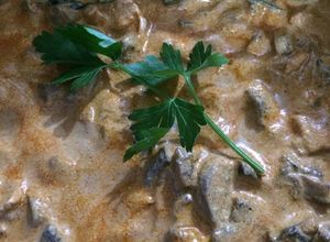 Una foto de Stroganoff de pollo c/champiñones