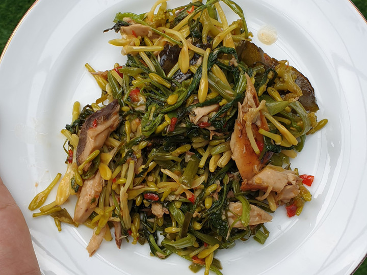 Cara Gampang Menyiapkan Tumis bunga pepaya kangkung tongkol, Bisa Manjain Lidah