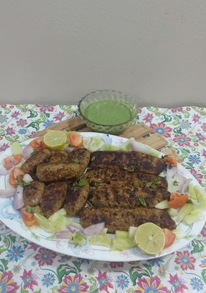 A picture of Chicken mince Turkish kababs Indian style with curd chutney raita.