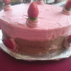 A picture of Chocolate and strawberry gateaux.