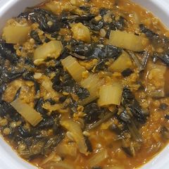 Ash gourd curry with spinach and red lentils #onerecipeonetree A picture of Ash gourd curry with spinach and red lentils #onerecipeonetree.