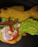 Tostones de plátano con relleno de cecina