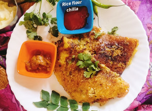 A picture of RICE Flour Chilla 😋 (crispy rice flour chilla 😋).