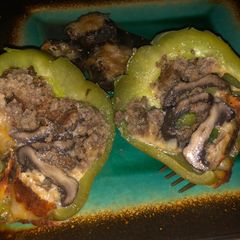A picture of Mushroom Stuffed Bellpepper & Stuffed Mushrooms.
