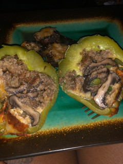 A picture of Mushroom Stuffed Bellpepper & Stuffed Mushrooms.