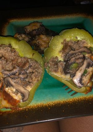 A picture of Mushroom Stuffed Bellpepper & Stuffed Mushrooms.