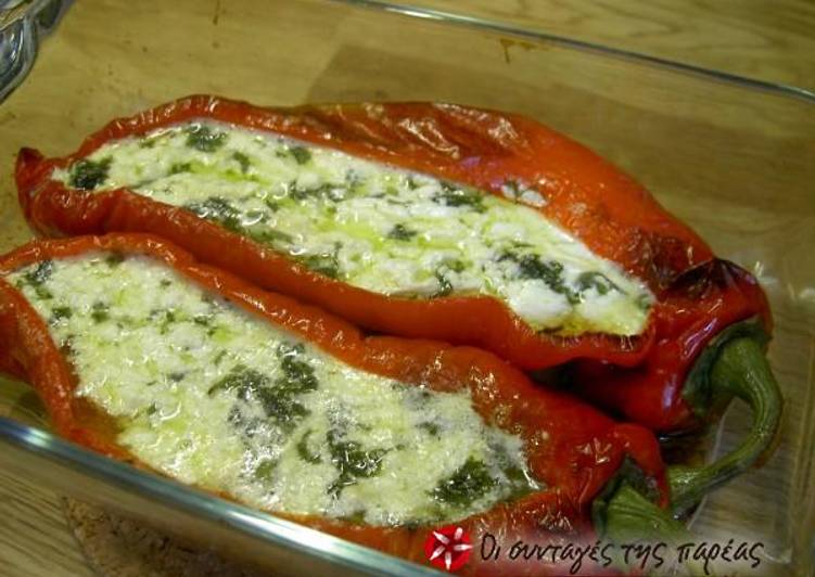 Bull's horn peppers stuffed with feta cheese
