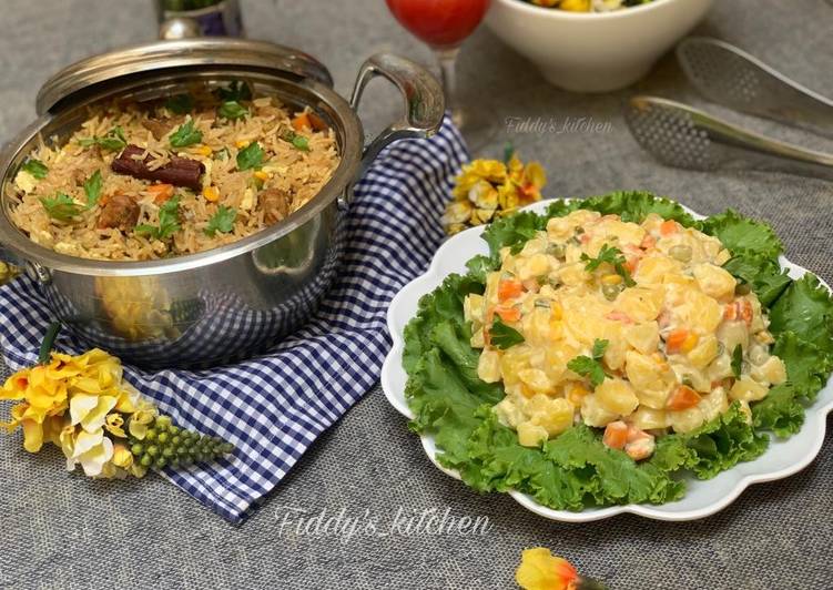 Easy Cheap Dinner Chinese fried rice with Russian salad