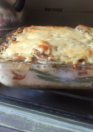 Una foto de Lasagna de berenjenas fritas y acelga