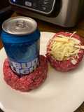 Air Fryer beer bottle stuffed bacon burgers