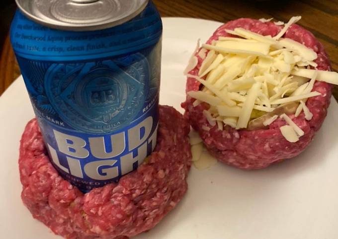 Steps to Make Super Quick Homemade Air Fryer beer bottle stuffed bacon burgers