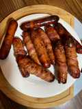 Bacon wrapped cheddar Brats